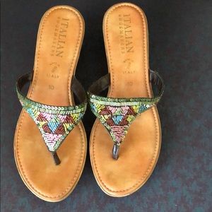 Beaded multi colored wedge sandals